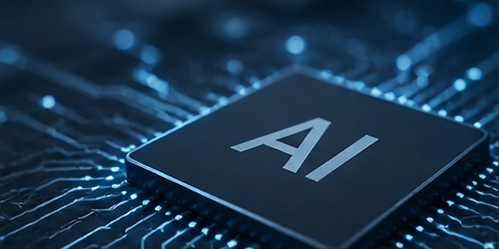 Close-up of a circuit board with an AI processor chip